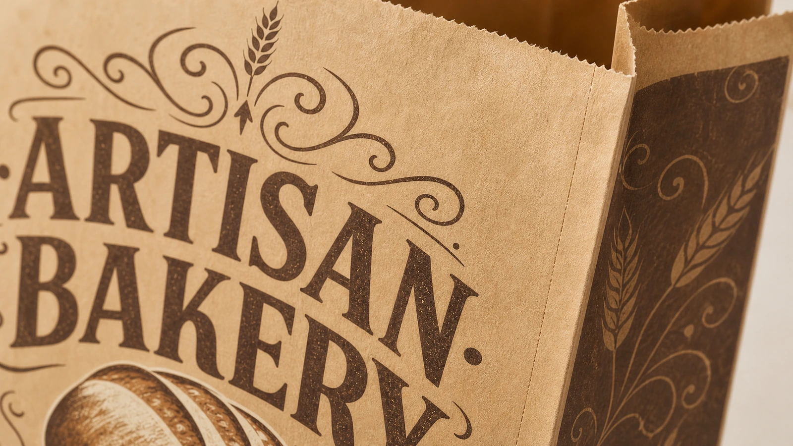 Concept samples showing paper surfaces, rear seams and folded or label-assisted bakery bag closures