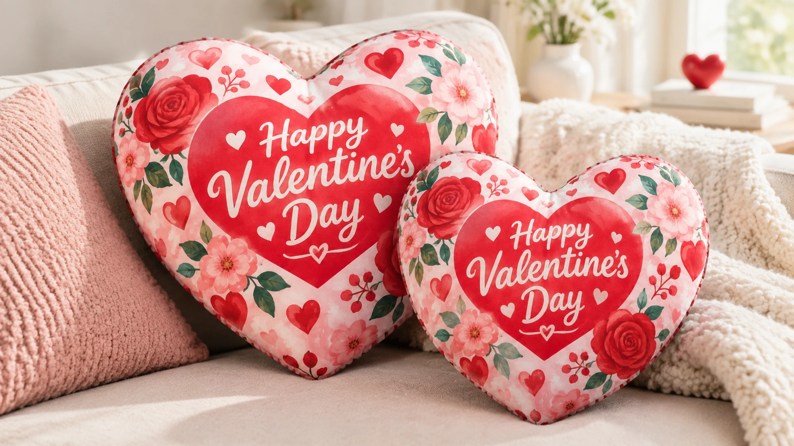 Heat press sublimation, cutting, and sewing of plush heart pillow panels