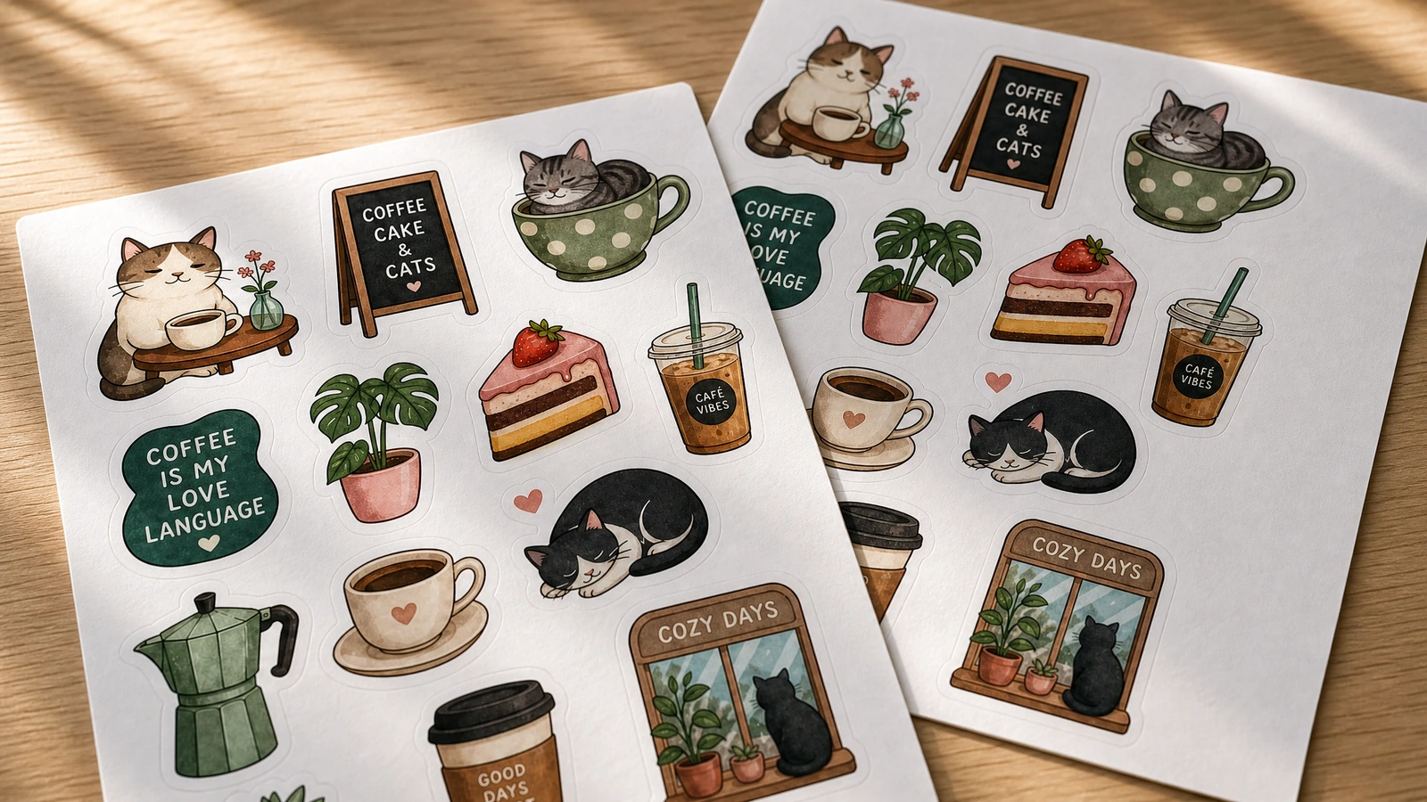 Kiss-cut sticker sheet production process Digital printing, lamination, and kiss-cutting of custom sticker sheets