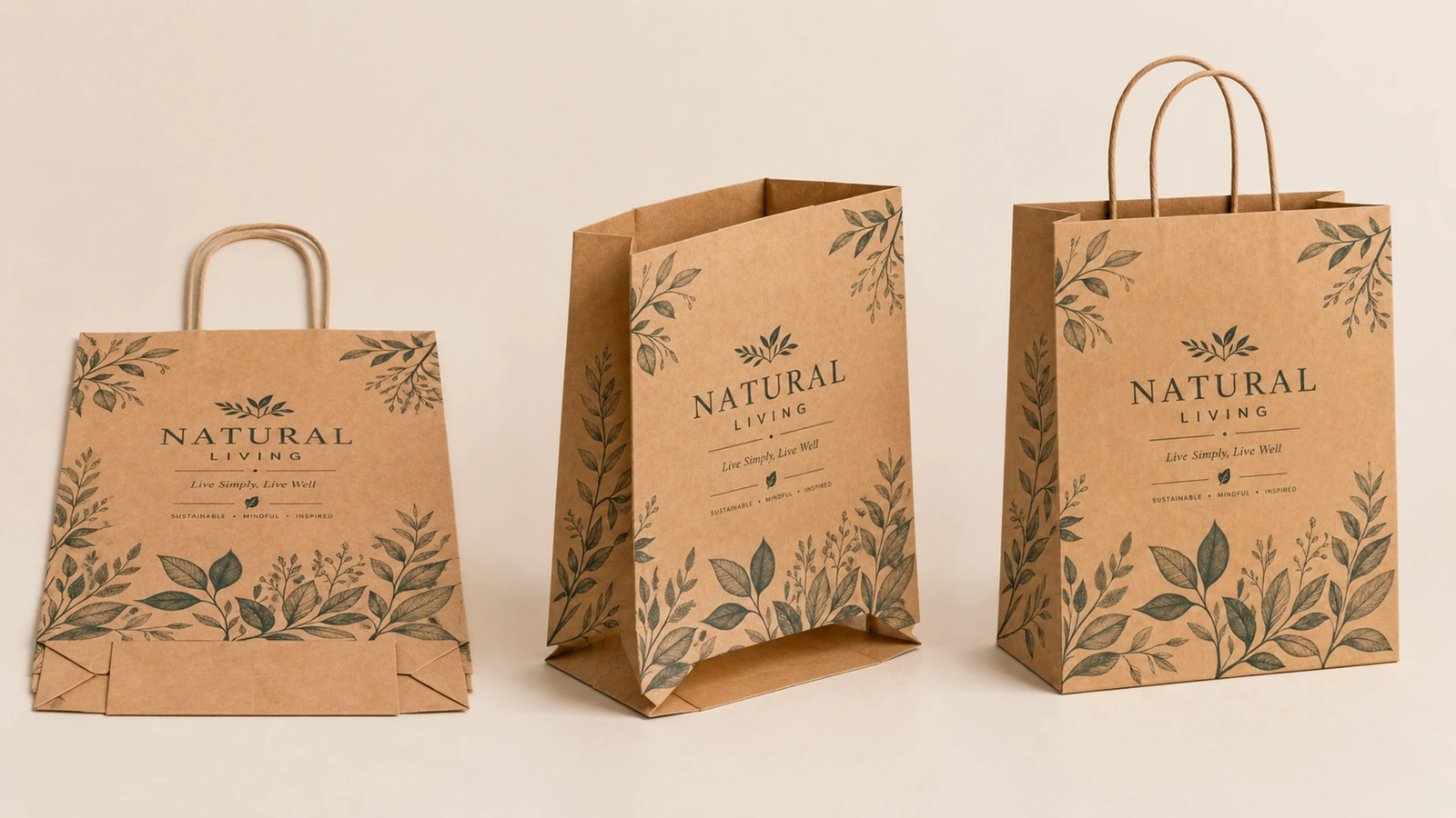 Artwork proof and brown kraft bag sample arranged for placement and color preflight