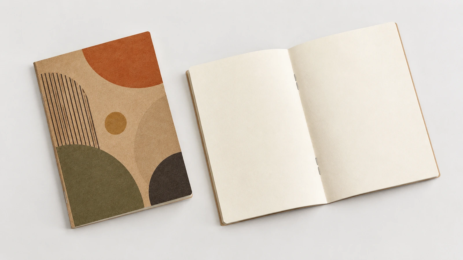 Illustrative size and readability review of a kraft notebook with an open writing spread