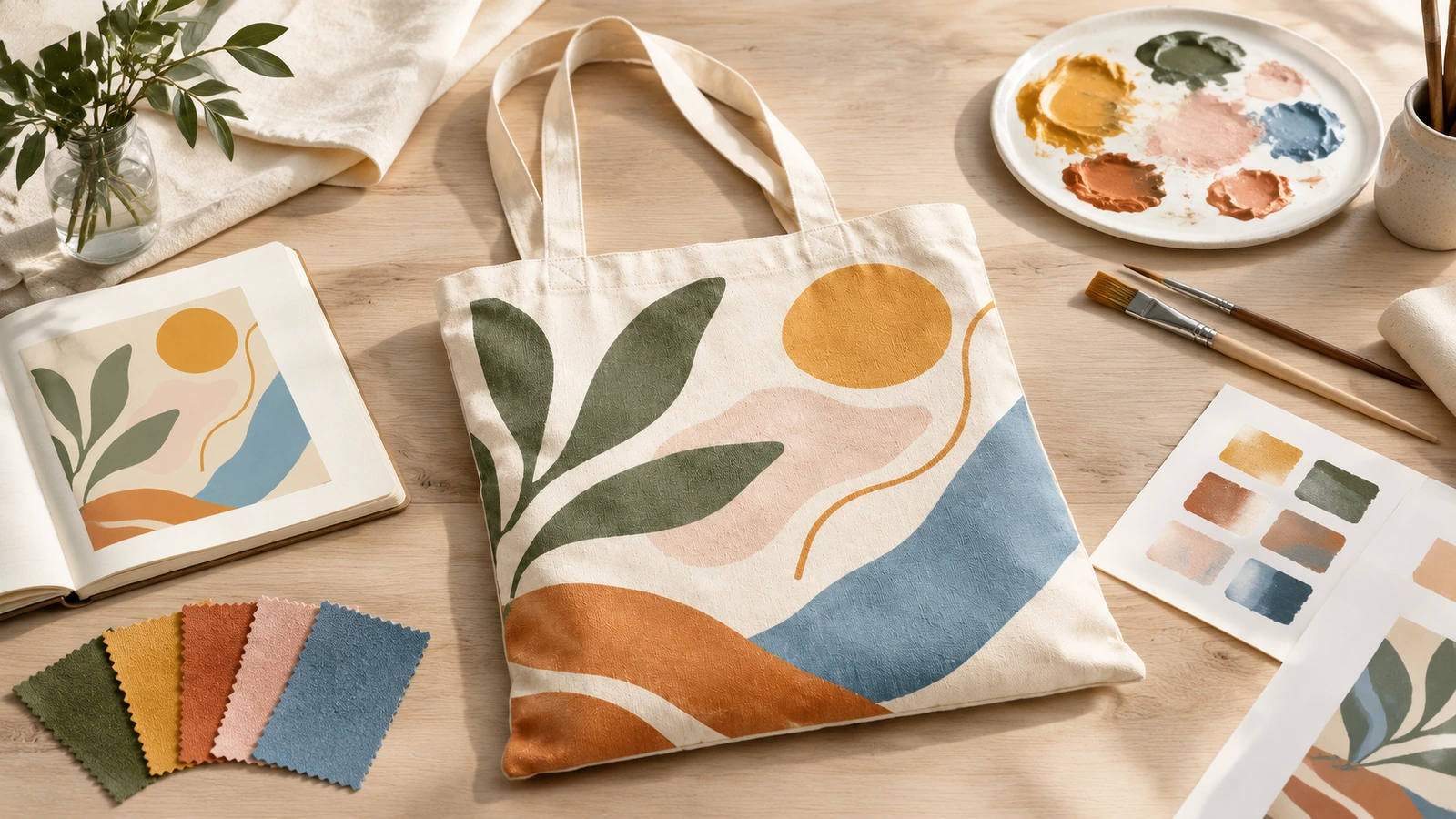 Lightweight cotton totes for event registration kits Custom lightweight cotton tote bags stacked at a conference registration desk