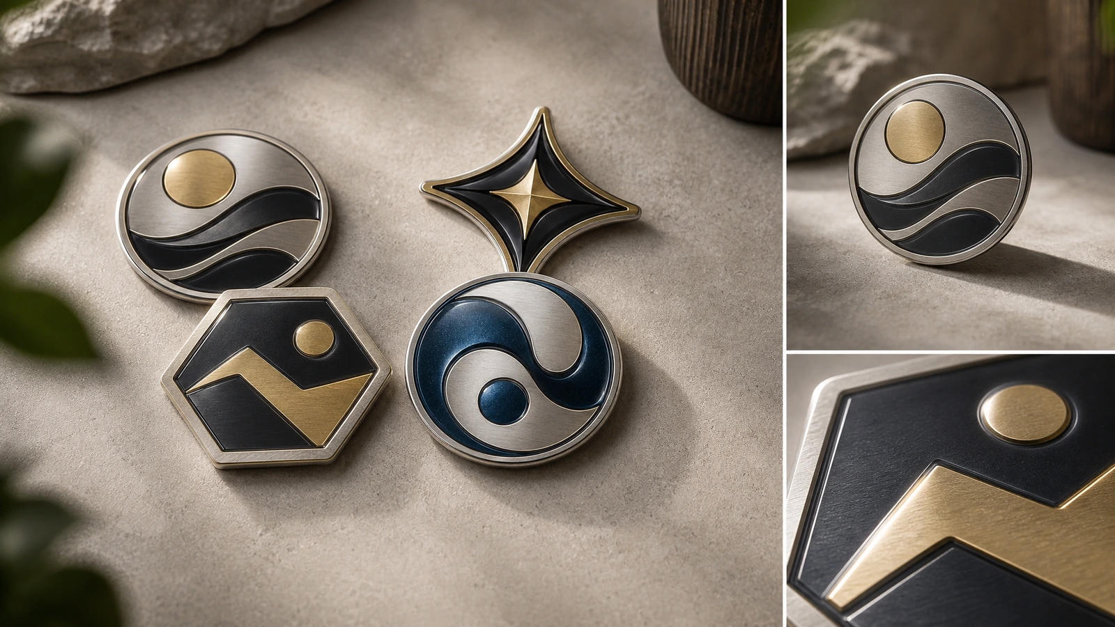 Metal transfer logo sheets packed flat between rigid boards with a signed reference sample for reorders