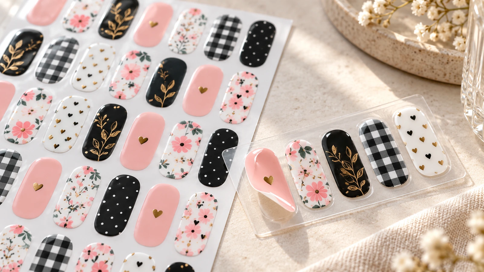 Proof, sample, print, and cut production sequence Production steps for custom nail sticker sheets from digital proof to printing and kiss-cutting
