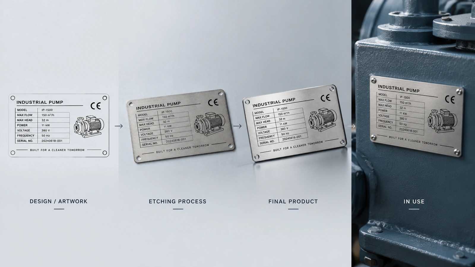 Artwork preflight before production Vector nameplate artwork with serial number fields and Data Matrix code reviewed on a monitor before etching
