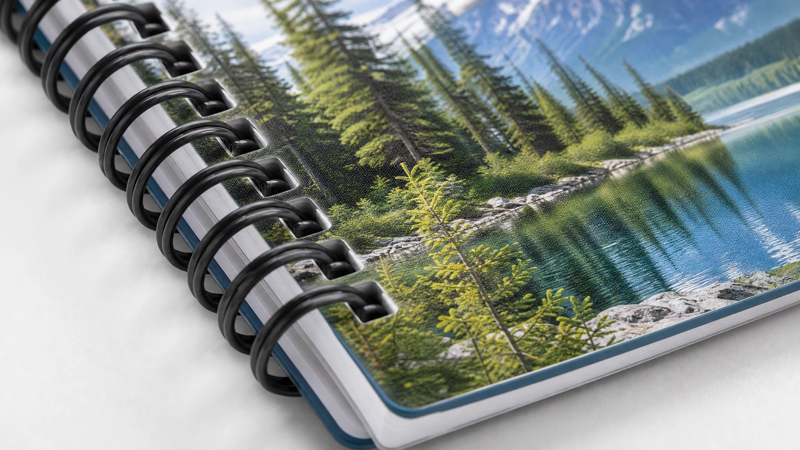 Review surface finishes and back-mounted closure details as optional features Illustrative notebook cover finishes and optional rear elastic closure details for quotation review