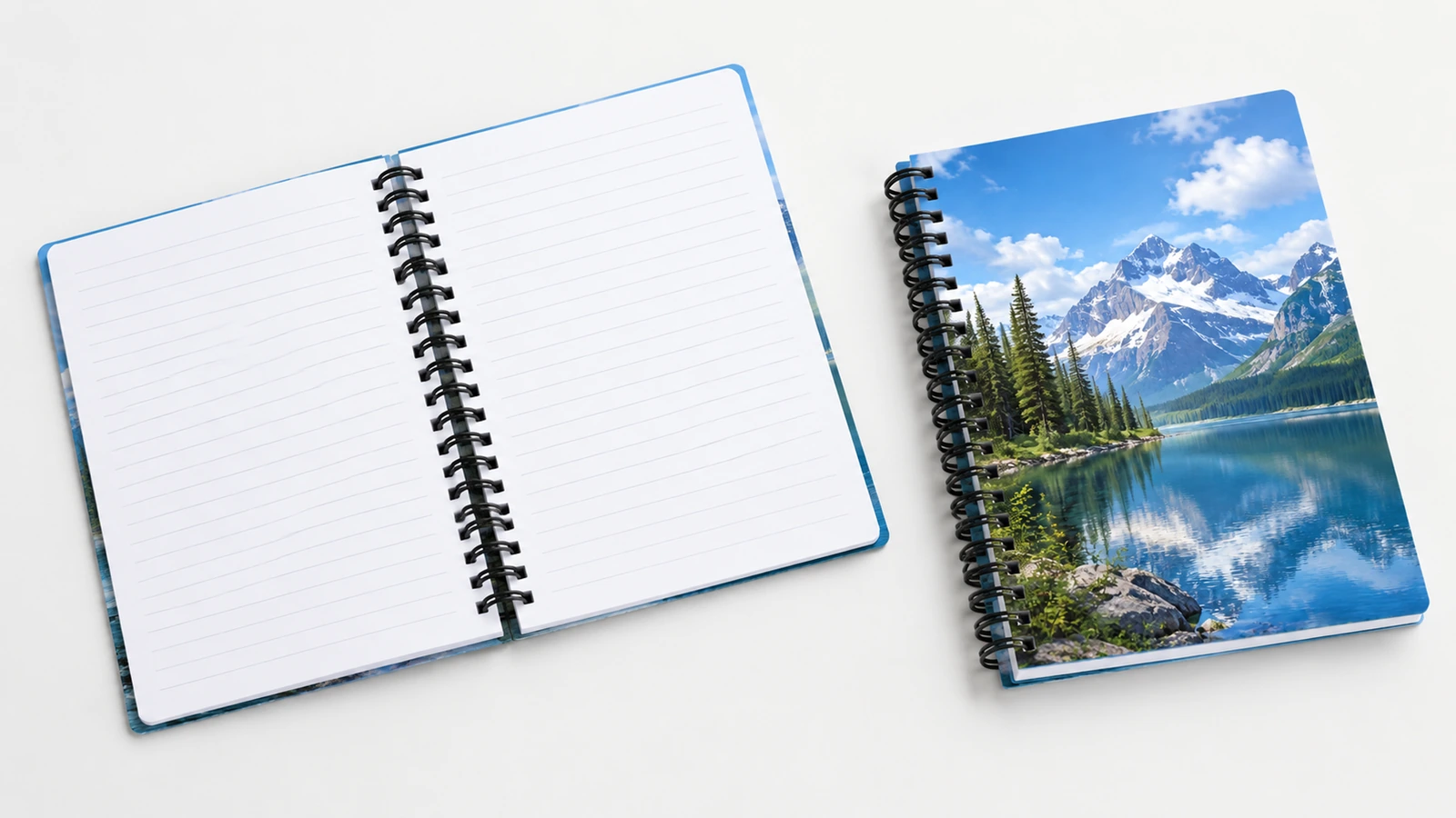 Compare finished page size and usable writing space Illustrative A5, A4 and US Letter plastic coil notebook layouts with visible binding margins