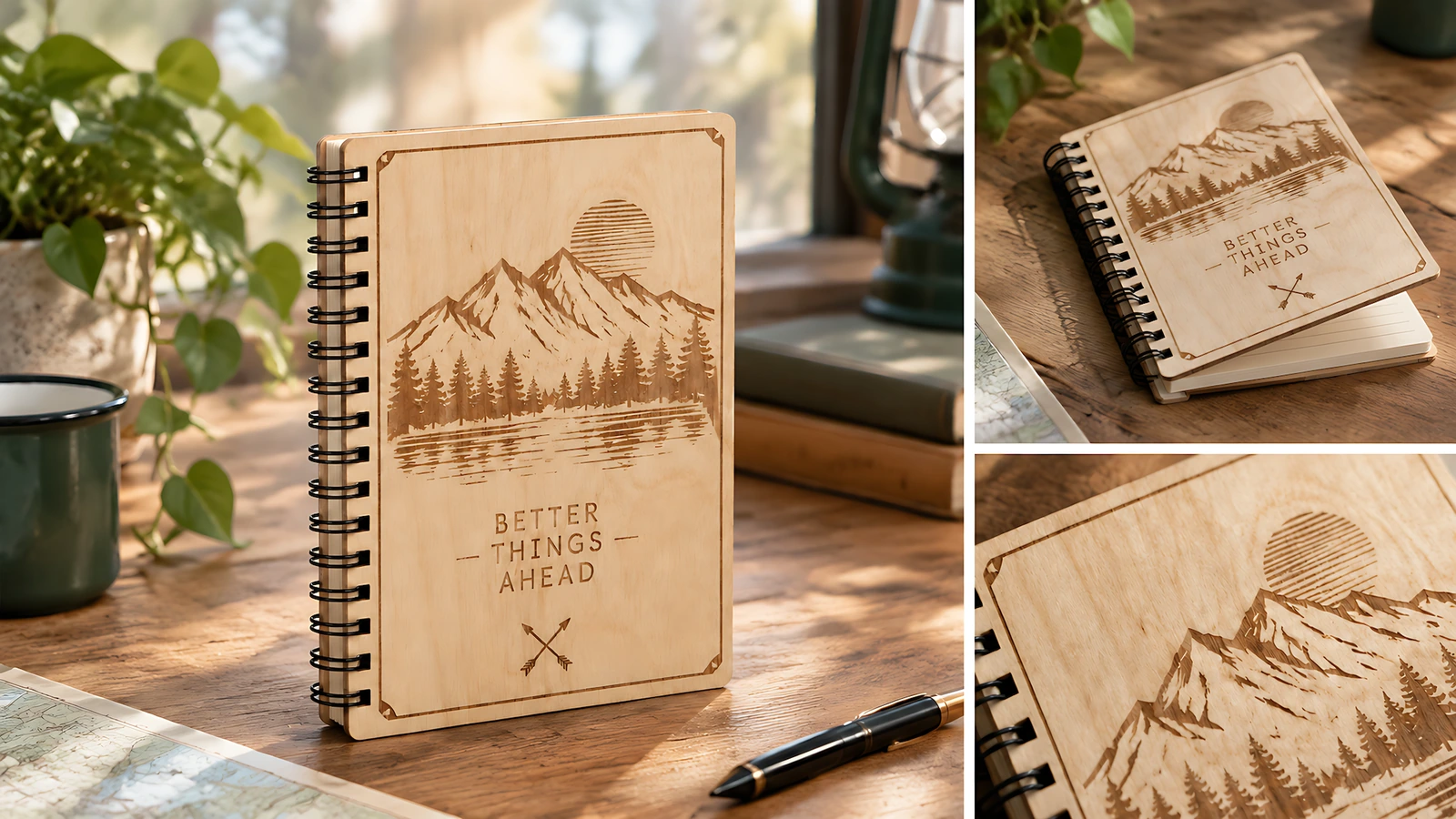 Concept packaging review with protected plywood notebooks and a retained reorder reference