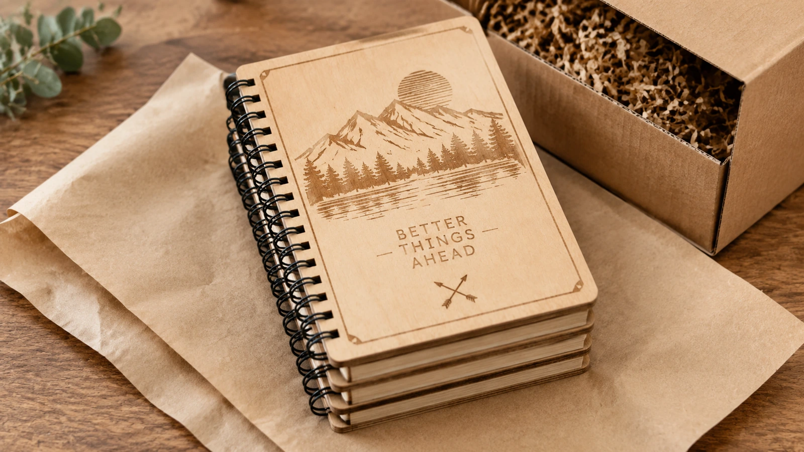 Illustrative inspection of plywood cover edges, engraving alignment, and notebook paper writing behavior