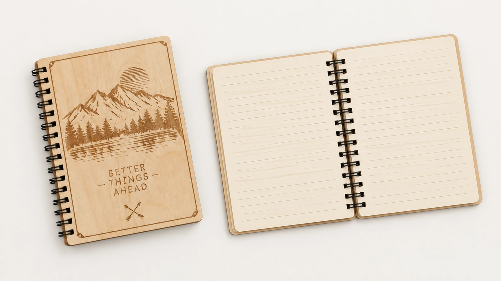 Illustrative size and engraving readability review for a plywood cover notebook