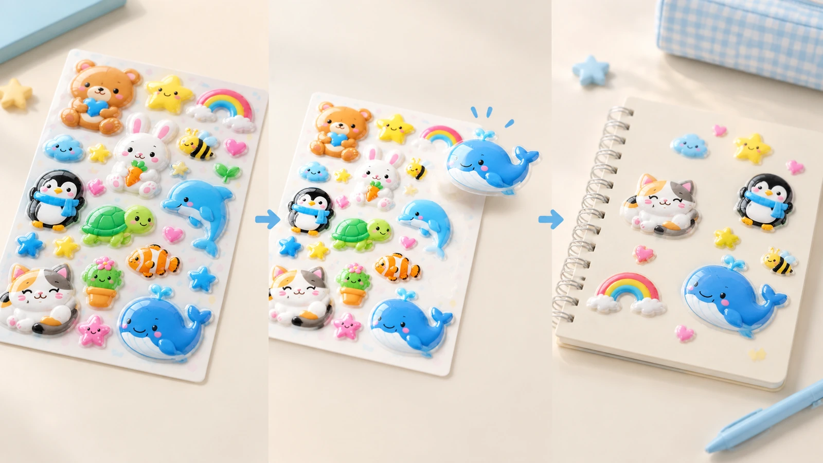File preflight for custom puffy sticker sheets Vector artwork preflight showing cut line, bleed and CMYK color check for puffy stickers