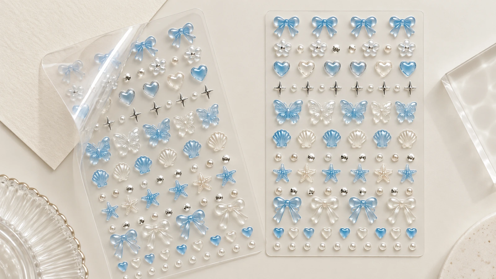 Sizing and readability of raised nail art elements Raised nail sticker sizes compared across thumb, index and pinky nails