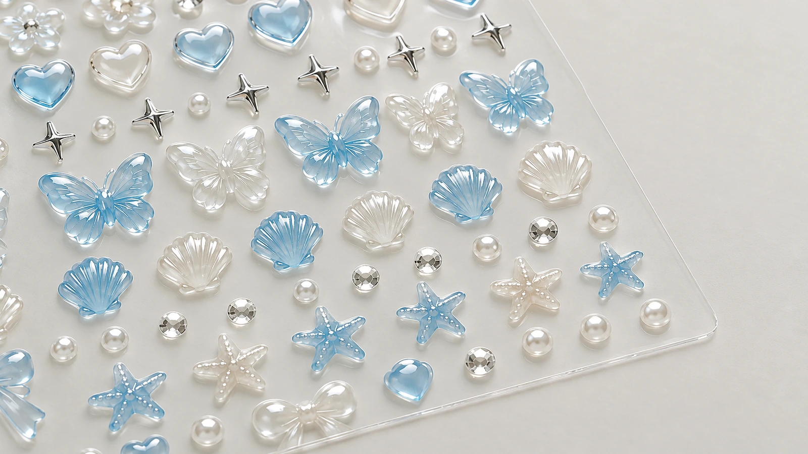 Surface finish and backing options for raised nail stickers Gloss and matte raised sticker finishes with clear and white backing liners