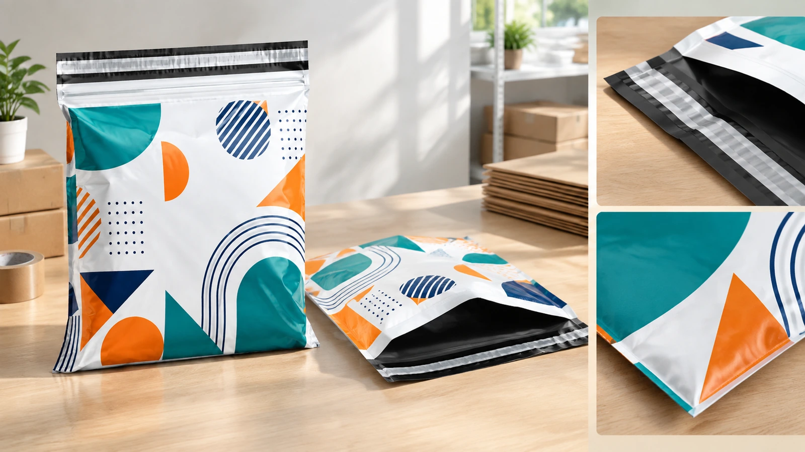 Illustrative packed mailer bundles with a retained sample and reorder specification record