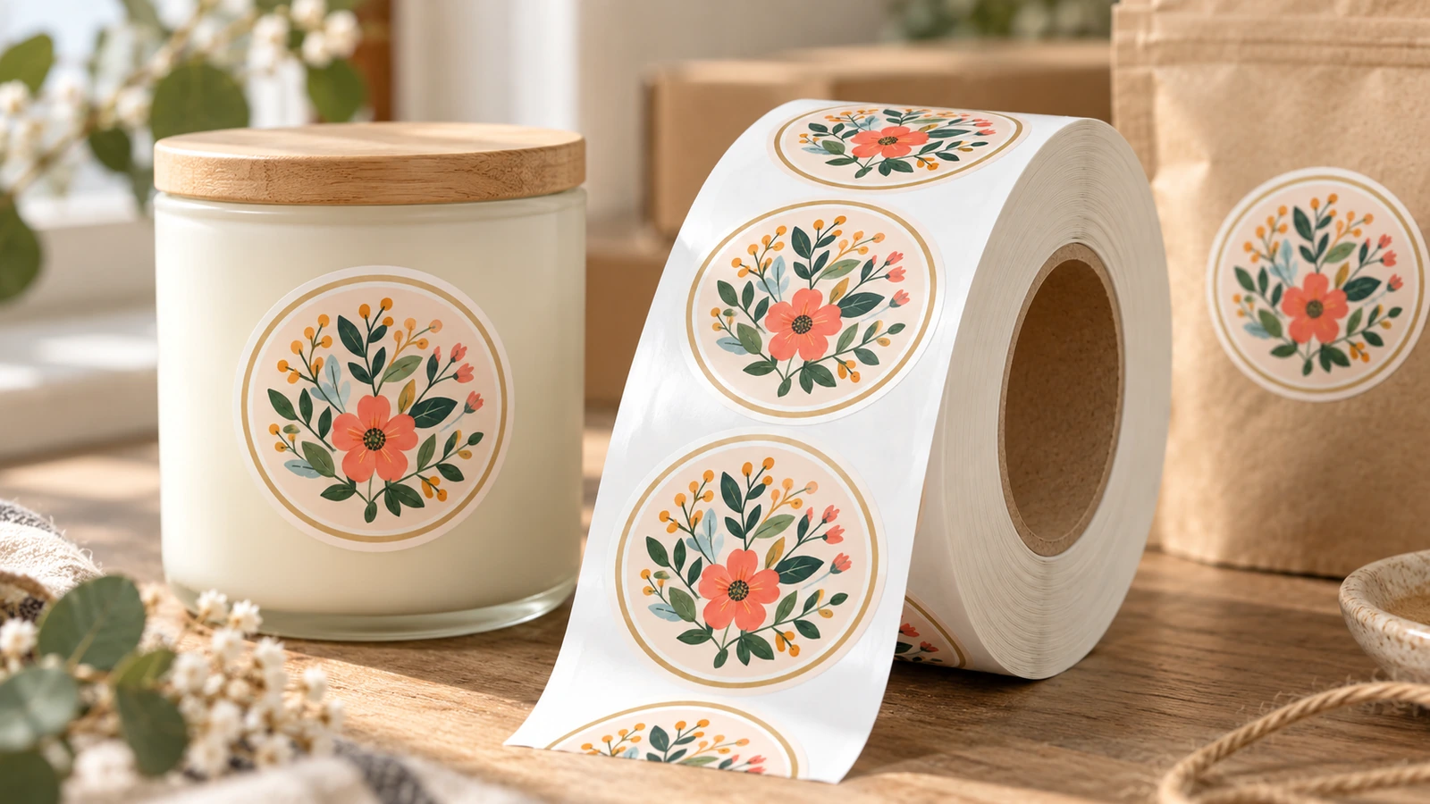 Roll label production: print, die-cut, and rewind Digital label press printing a roll followed by die-cutting, matrix stripping, and rewinding onto 3-inch cores