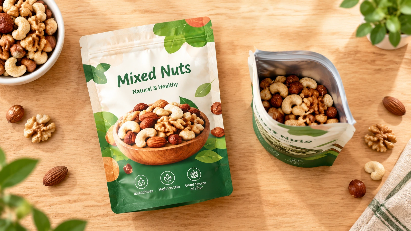Pouch size and print readability comparison Small and large custom stand-up pouches side by side showing size and label readability