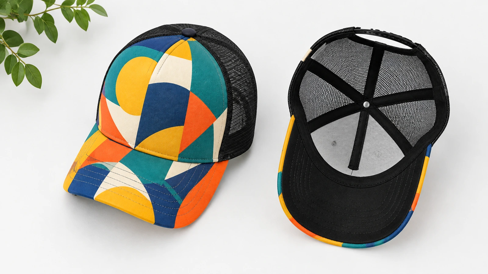 Trucker cap front panel showing logo safe zone dimensions and readable text size