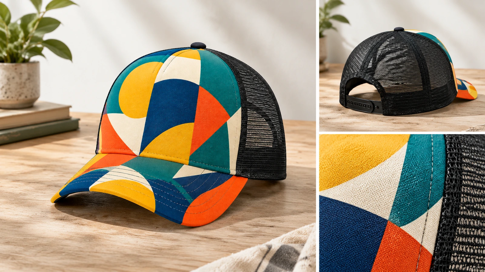 Custom trucker caps nested in cartons with crown protection, ready for shipping and reorder