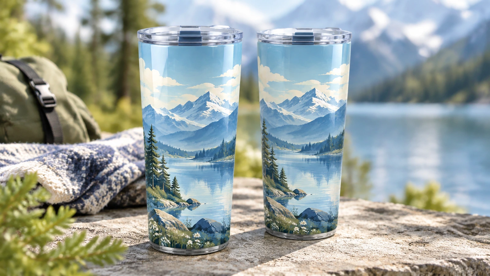 Screen printing station applying a one-color logo to plastic double-wall tumblers after proof approval