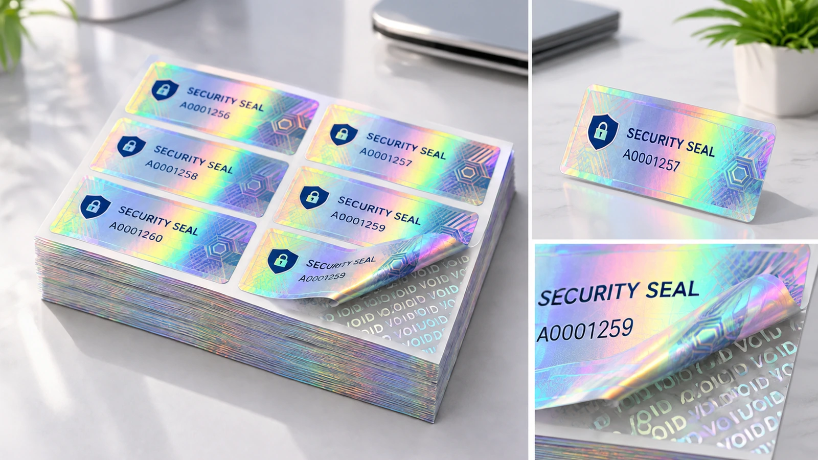 Packaging, shipping, and reorder control for VOID hologram labels Rolls of VOID hologram labels packed with serial range manifest for shipment and reorder