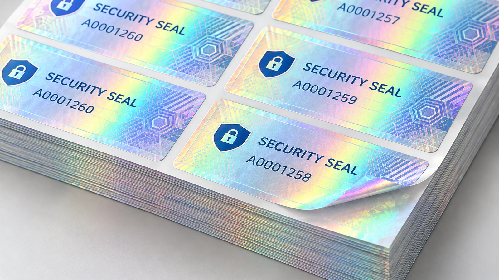 Surface and backing options for VOID-transfer hologram labels VOID hologram labels applied to PE film, glass, powder-coated metal, and coated carton with liner shown