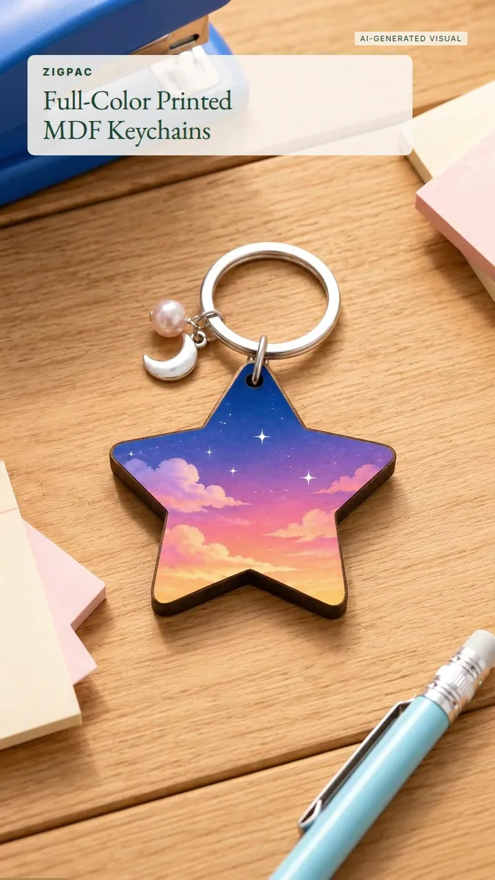 Custom Printed Wooden Keychains with Full-Color MDF Artwork: Quick Look