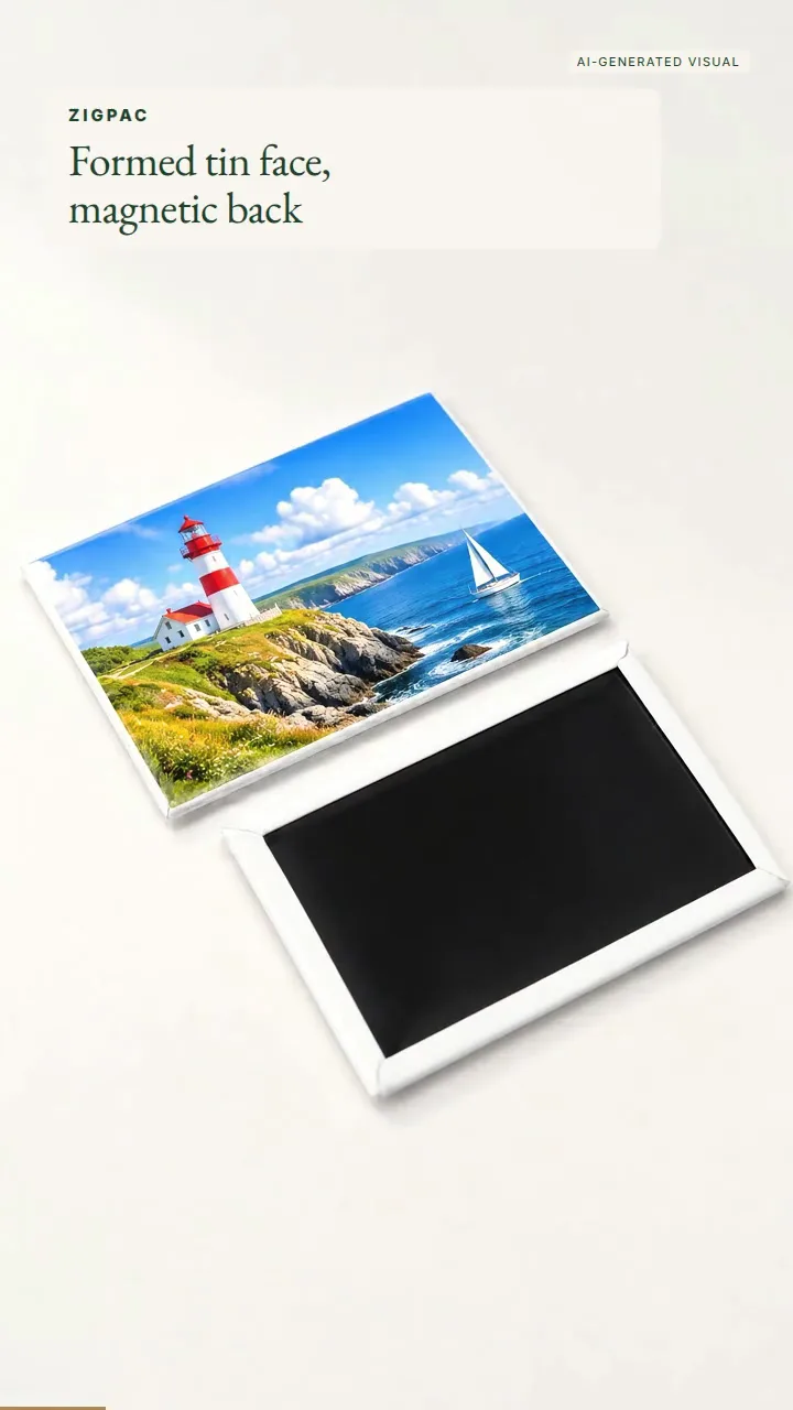 Custom Tin Fridge Magnets with Stamped and Embossed Detail: Quick Look